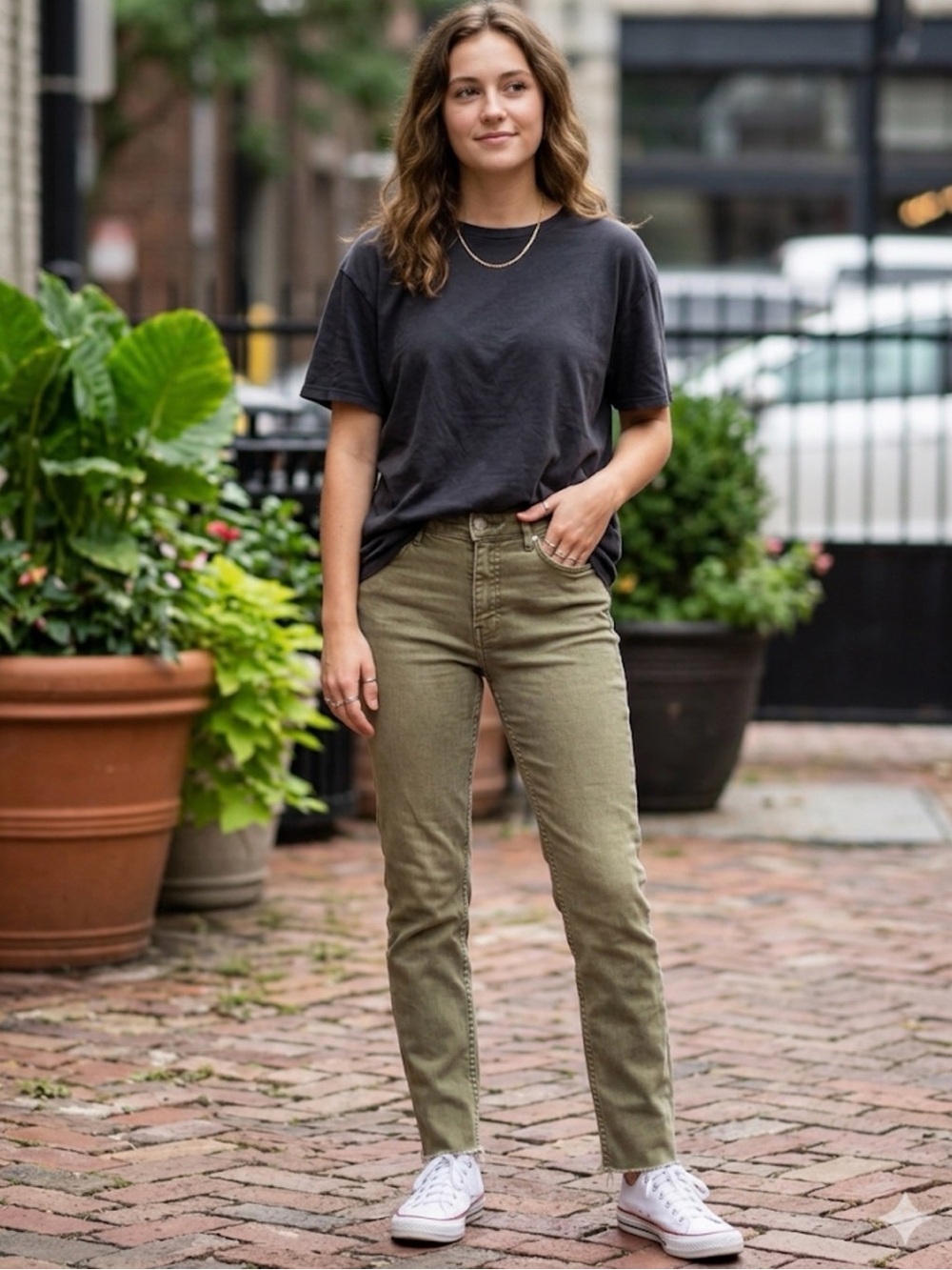 Zara High-Rise Straight Jeans in Olive
